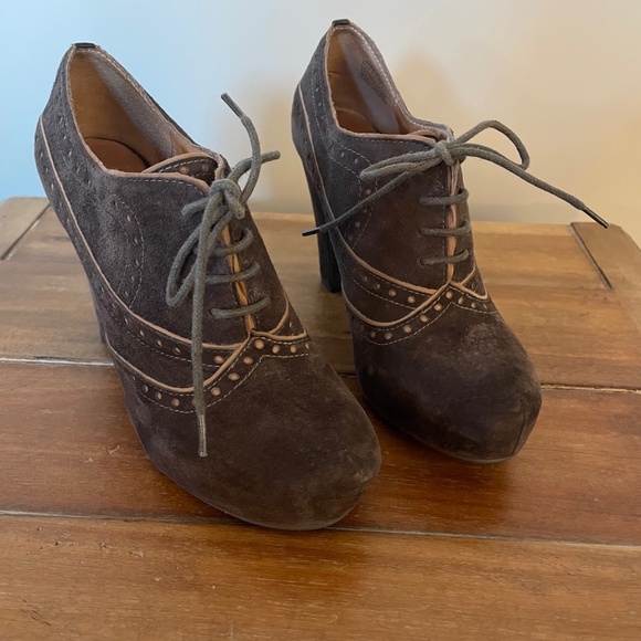 Miz Mooz Women’s ‘Lance' Lace Up Oxford Ankle Platform Booties - Brown Suede - 7 - Picture 1 of 12
